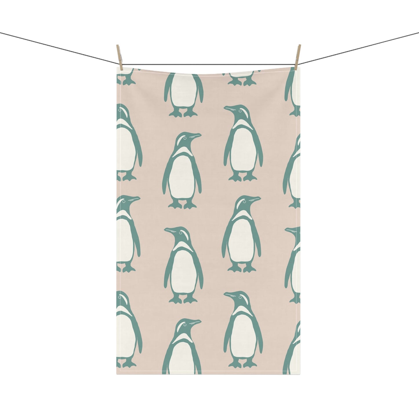 Penguin Teal & Peach Tea Towels with hand - drawn artwork - Flourish Moon Studio