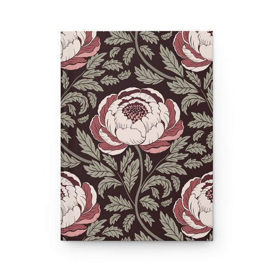 Peony Sway Hardcover Journal with hand - drawn artwork - Flourish Moon Studio