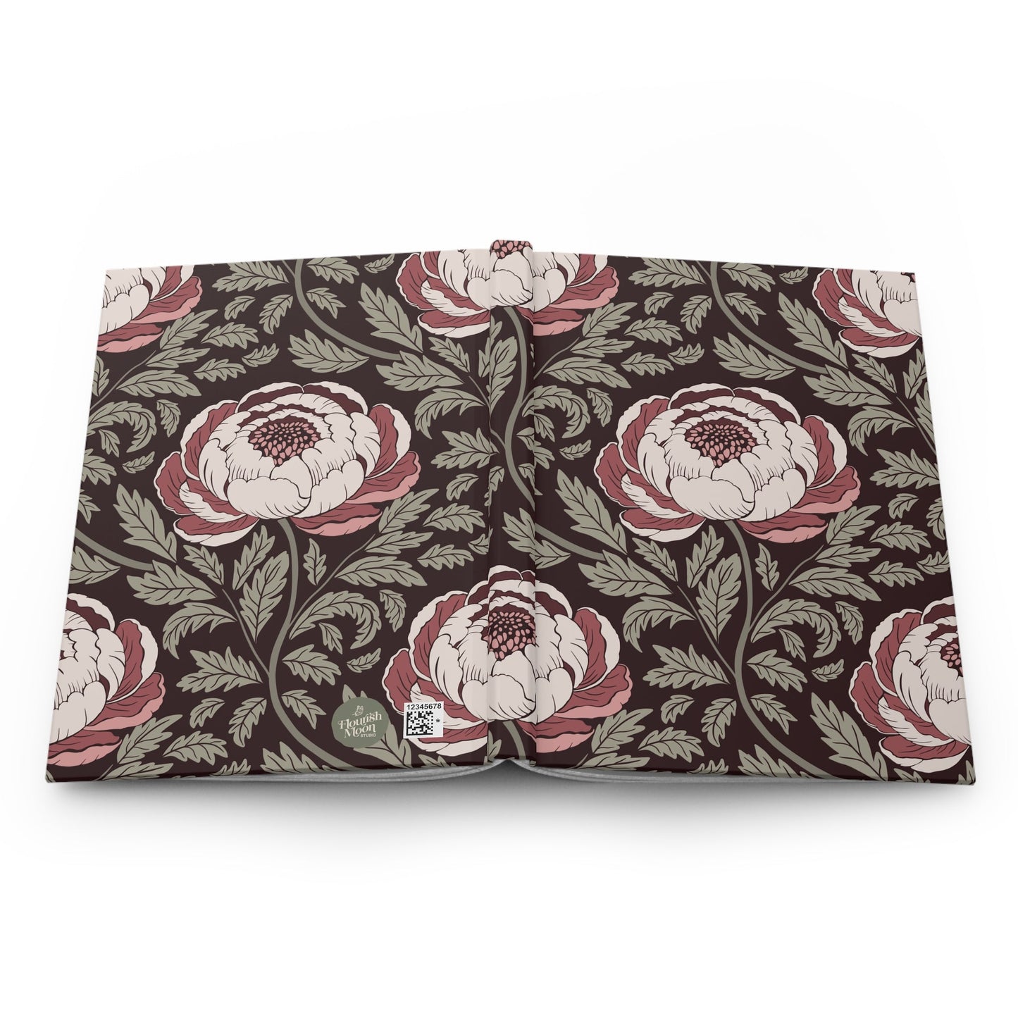 Peony Sway Hardcover Journal with hand - drawn artwork - Flourish Moon Studio