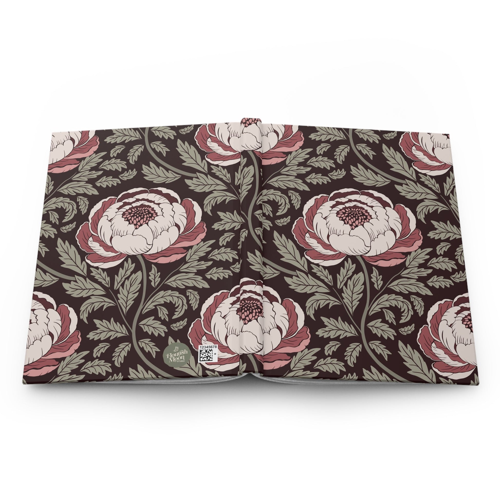 Peony Sway Hardcover Journal with hand - drawn artwork - Flourish Moon Studio