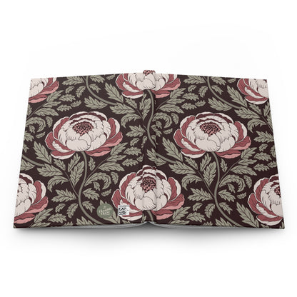 Peony Sway Hardcover Journal with hand - drawn artwork - Flourish Moon Studio