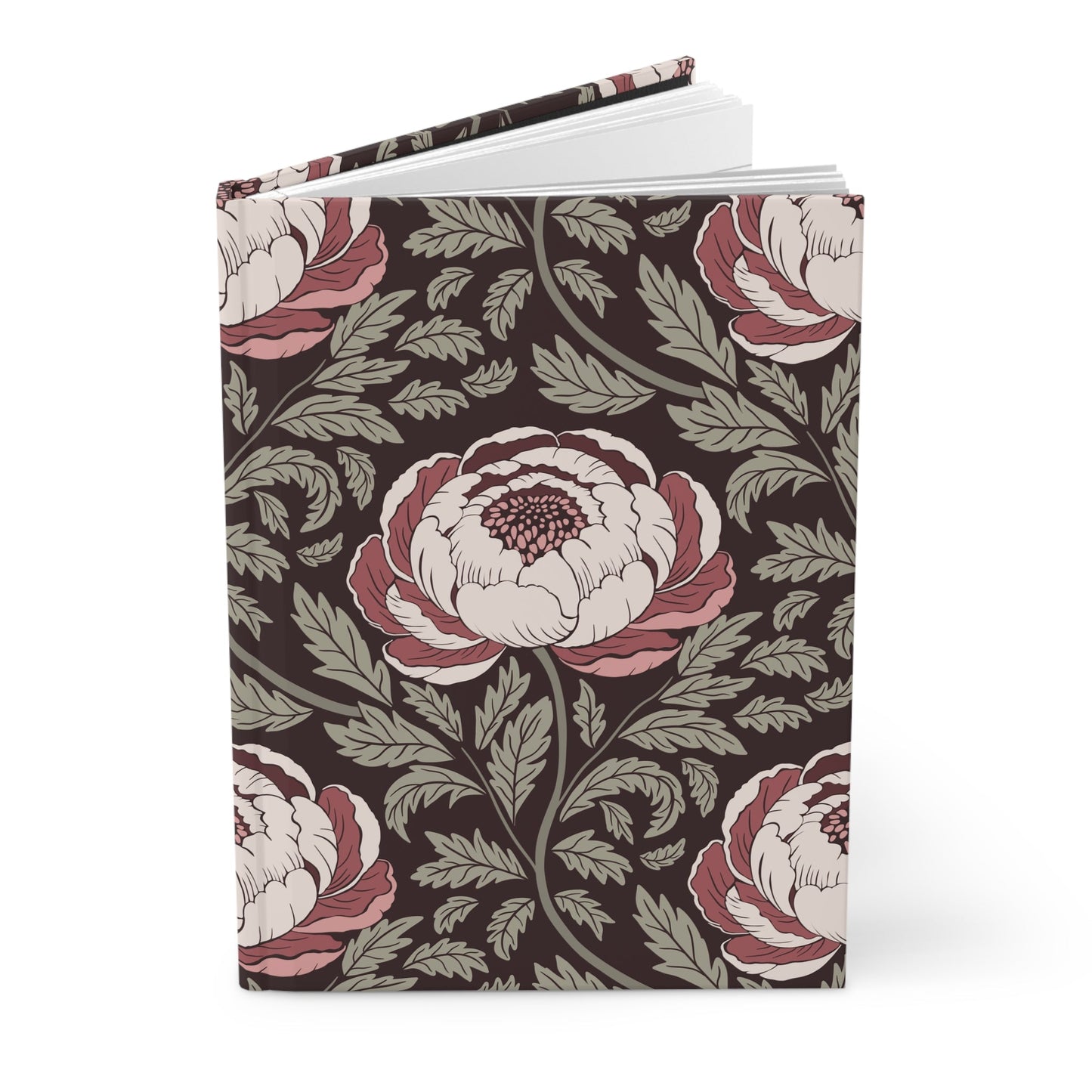 Peony Sway Hardcover Journal with hand - drawn artwork - Flourish Moon Studio