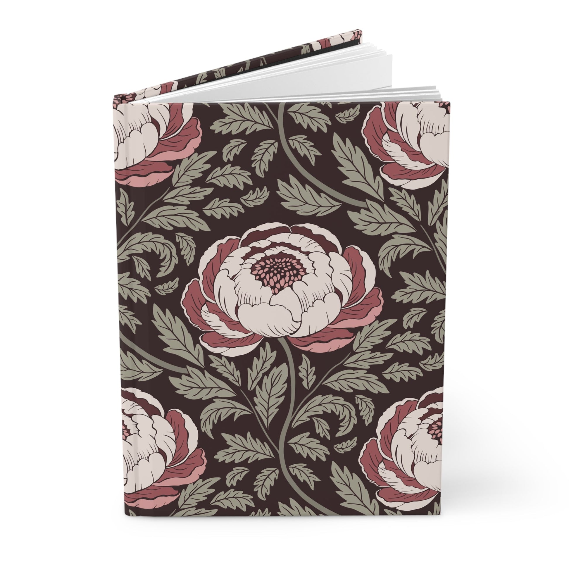 Peony Sway Hardcover Journal with hand - drawn artwork - Flourish Moon Studio