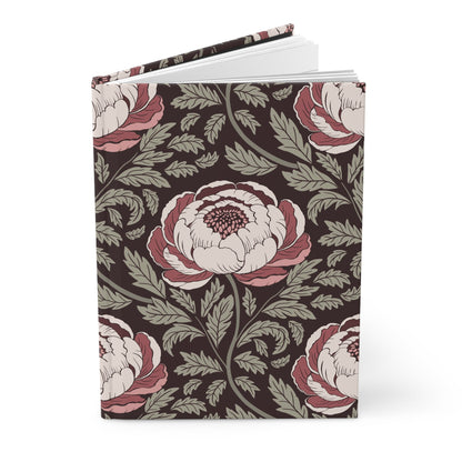Peony Sway Hardcover Journal with hand - drawn artwork - Flourish Moon Studio
