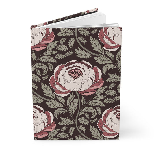 Peony Sway Hardcover Journal with hand - drawn artwork - Flourish Moon Studio