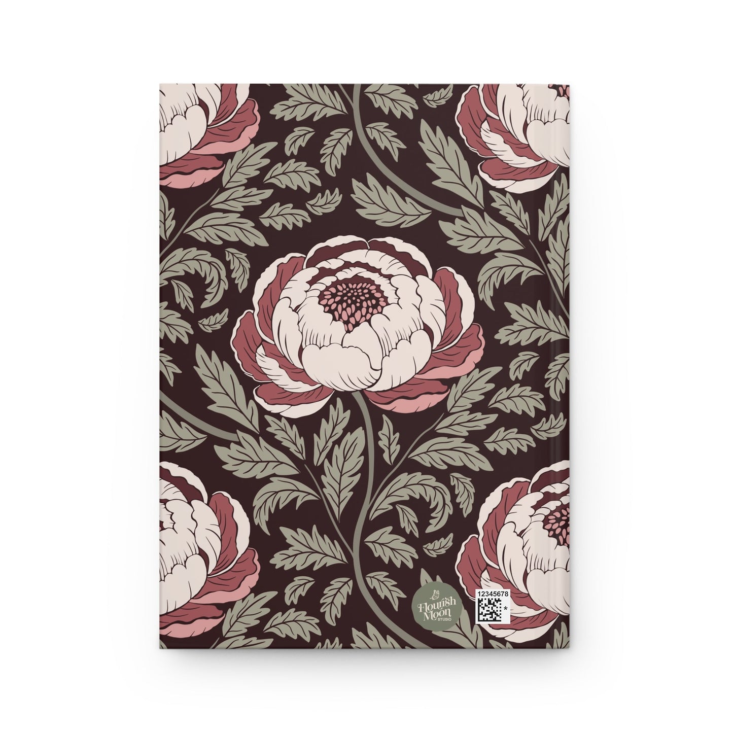 Peony Sway Hardcover Journal with hand - drawn artwork - Flourish Moon Studio