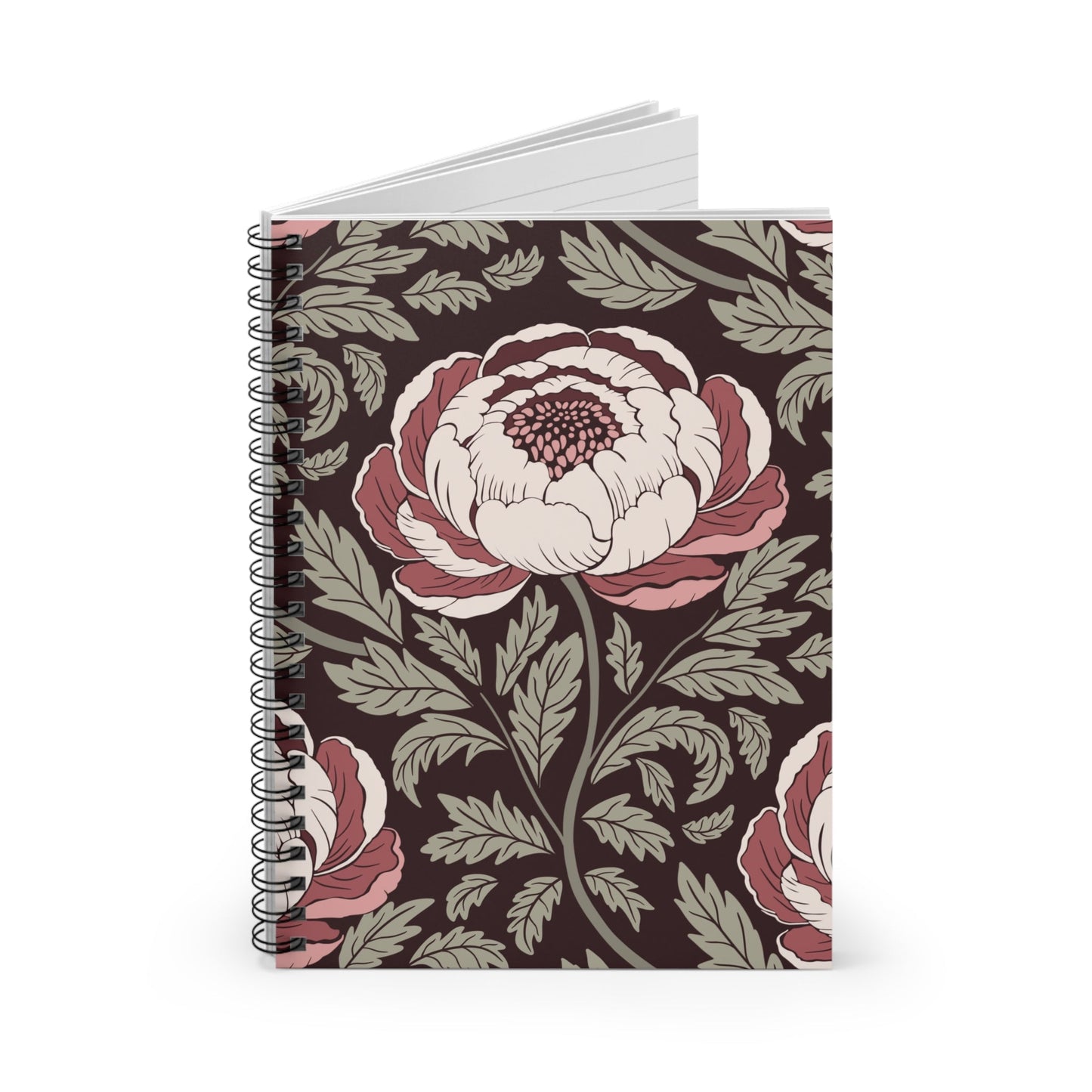 Peony Sway Spiral Notebook with hand - drawn artwork - Flourish Moon Studio