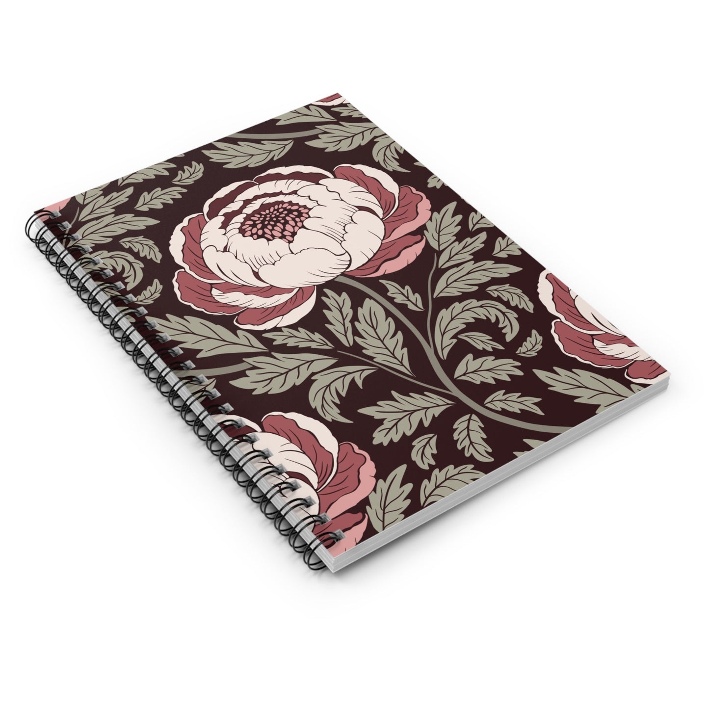 Peony Sway Spiral Notebook with hand - drawn artwork - Flourish Moon Studio