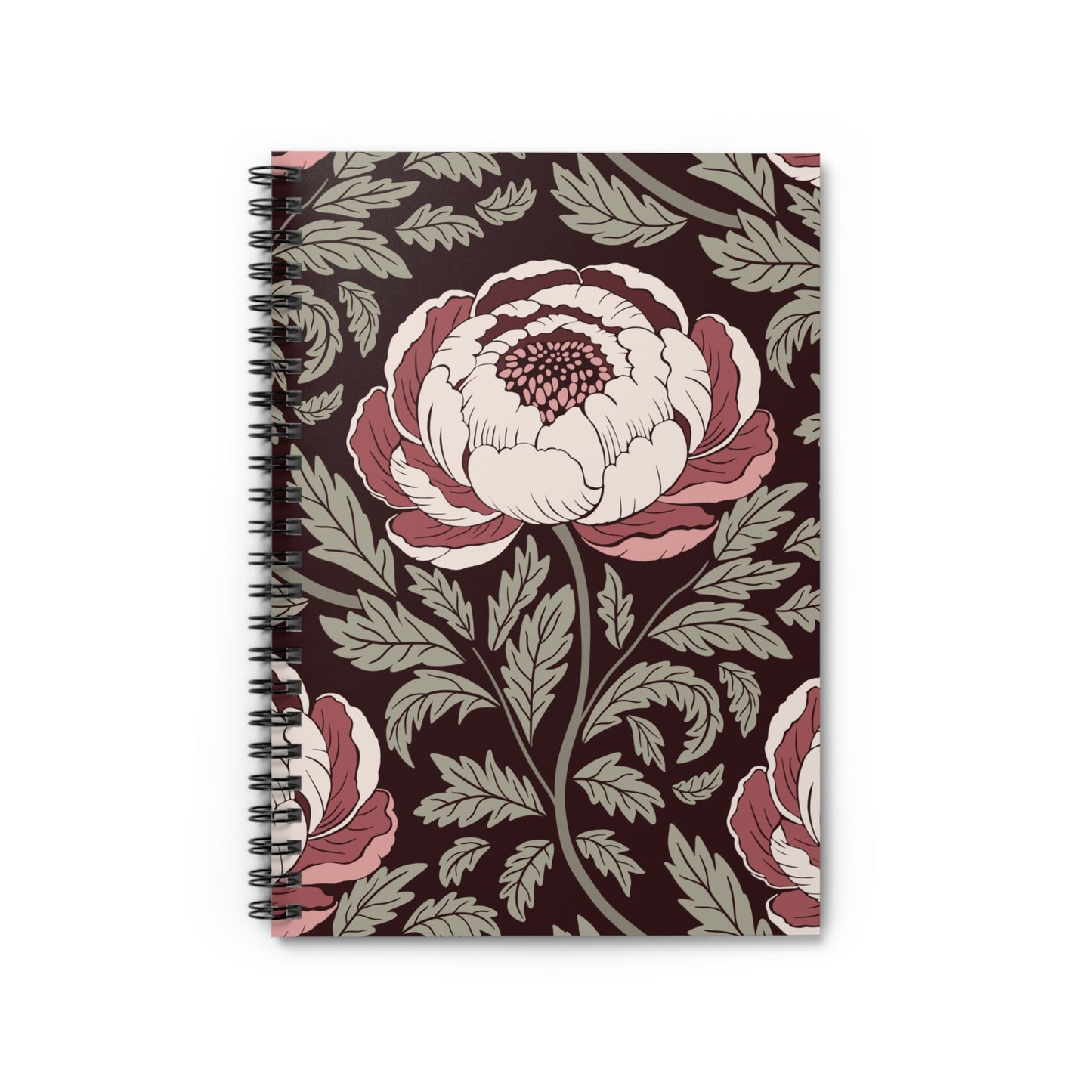 Peony Sway Spiral Notebook with hand - drawn artwork - Flourish Moon Studio