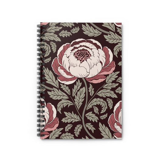 Peony Sway Spiral Notebook with hand - drawn artwork - Flourish Moon Studio