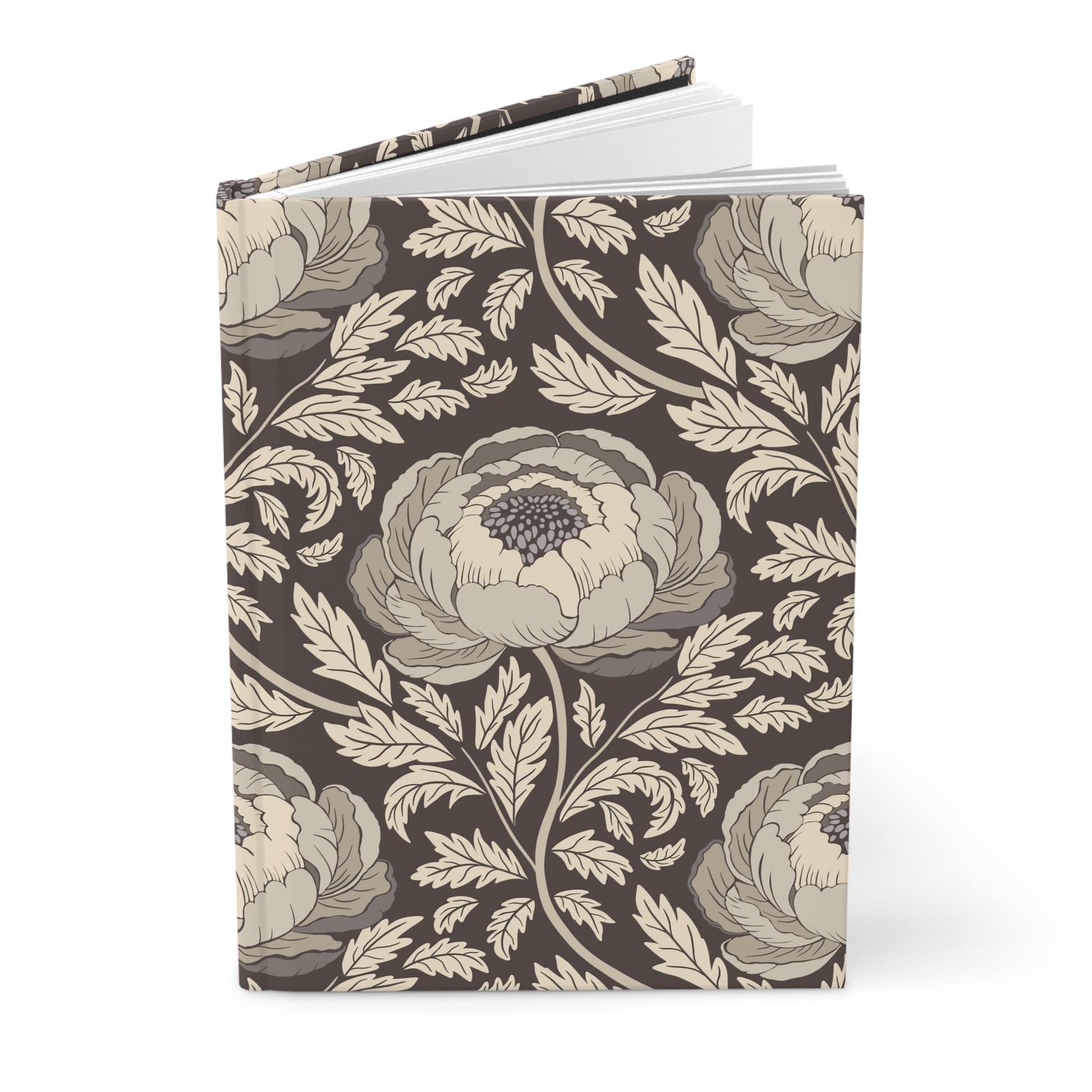 Peony Sway Taupe Hardcover Journal with hand - drawn artwork - Flourish Moon Studio