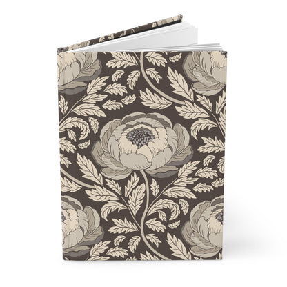Peony Sway Taupe Hardcover Journal with hand - drawn artwork - Flourish Moon Studio