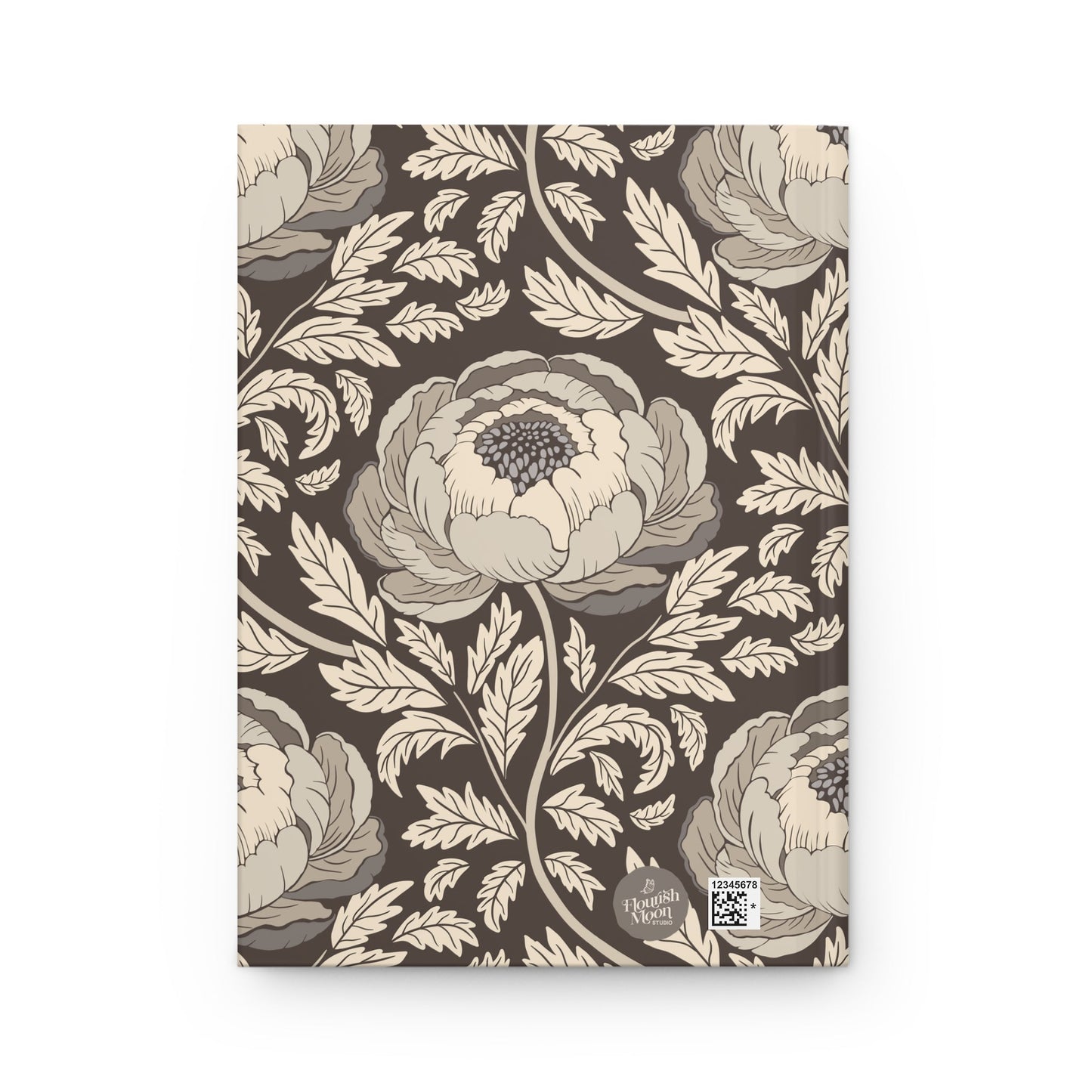 Peony Sway Taupe Hardcover Journal with hand - drawn artwork - Flourish Moon Studio