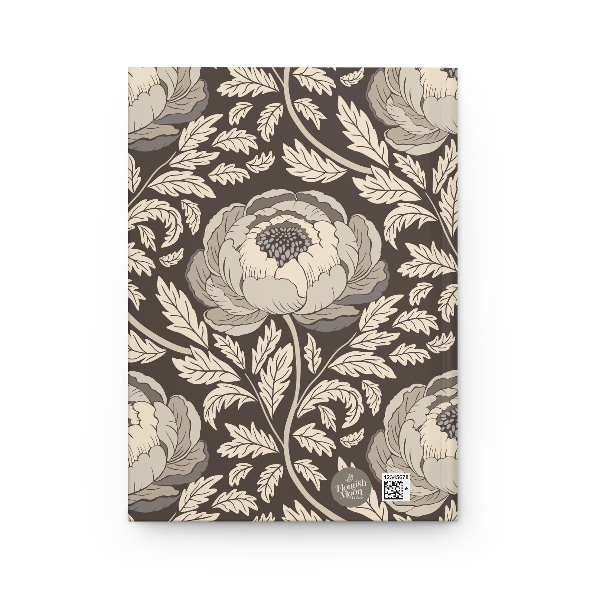 Peony Sway Taupe Hardcover Journal with hand - drawn artwork - Flourish Moon Studio