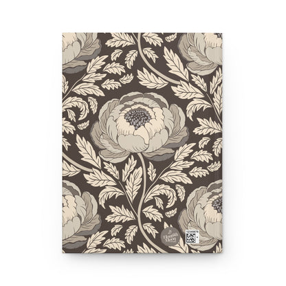 Peony Sway Taupe Hardcover Journal with hand - drawn artwork - Flourish Moon Studio