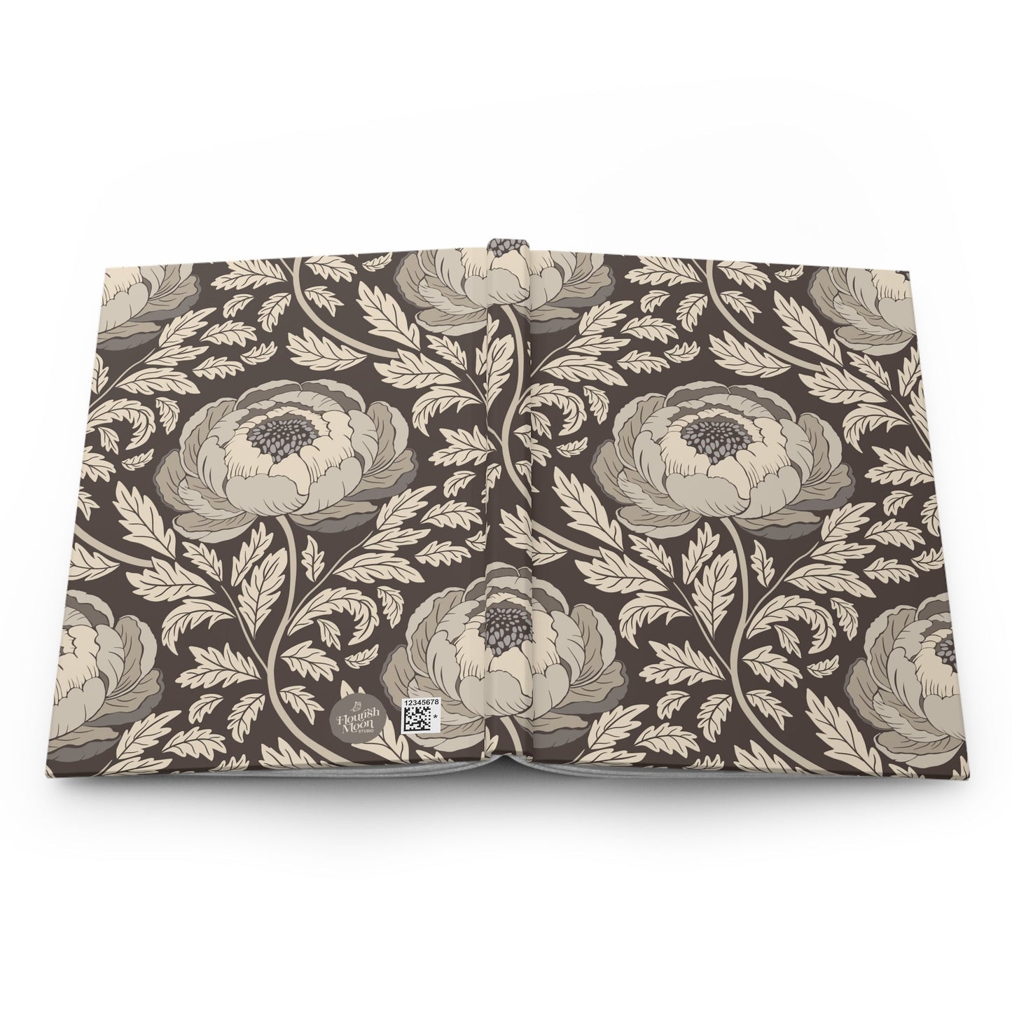 Peony Sway Taupe Hardcover Journal with hand - drawn artwork - Flourish Moon Studio