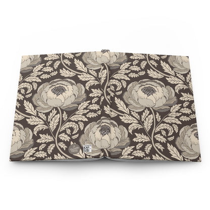 Peony Sway Taupe Hardcover Journal with hand - drawn artwork - Flourish Moon Studio