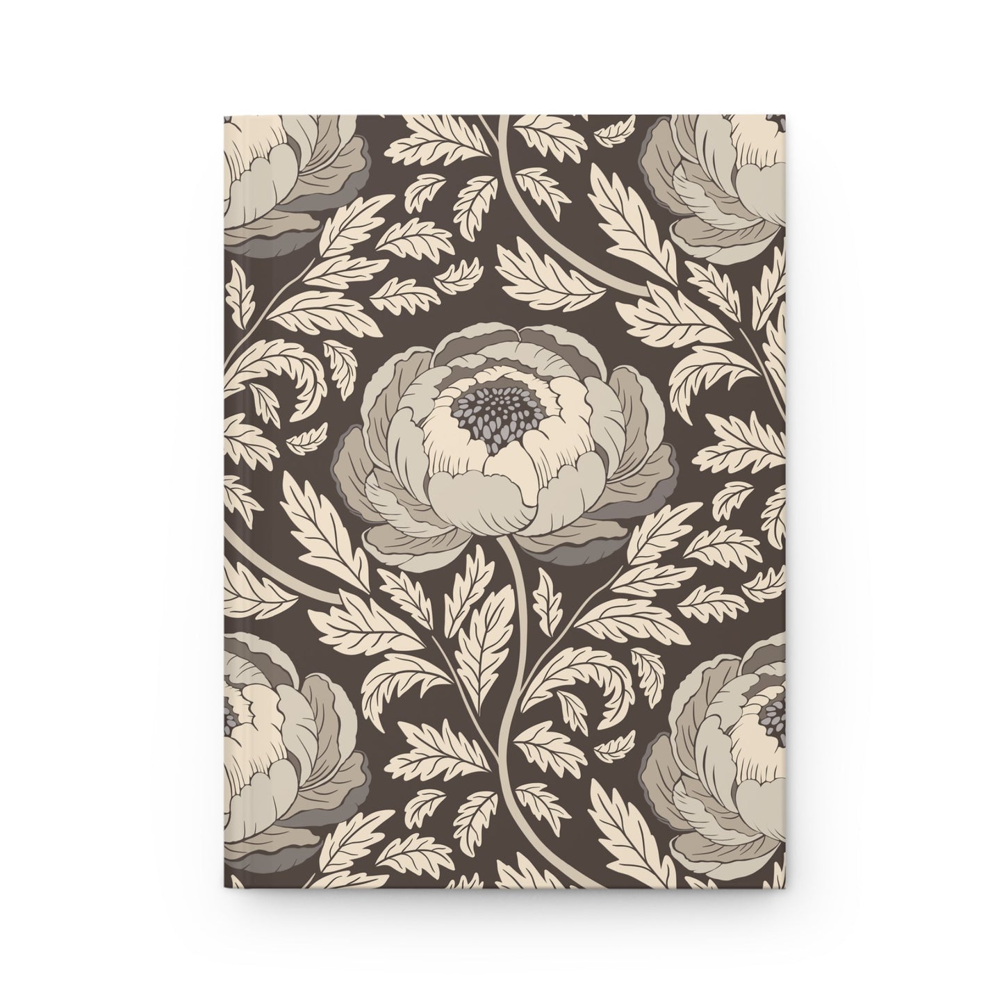 Peony Sway Taupe Hardcover Journal with hand - drawn artwork - Flourish Moon Studio