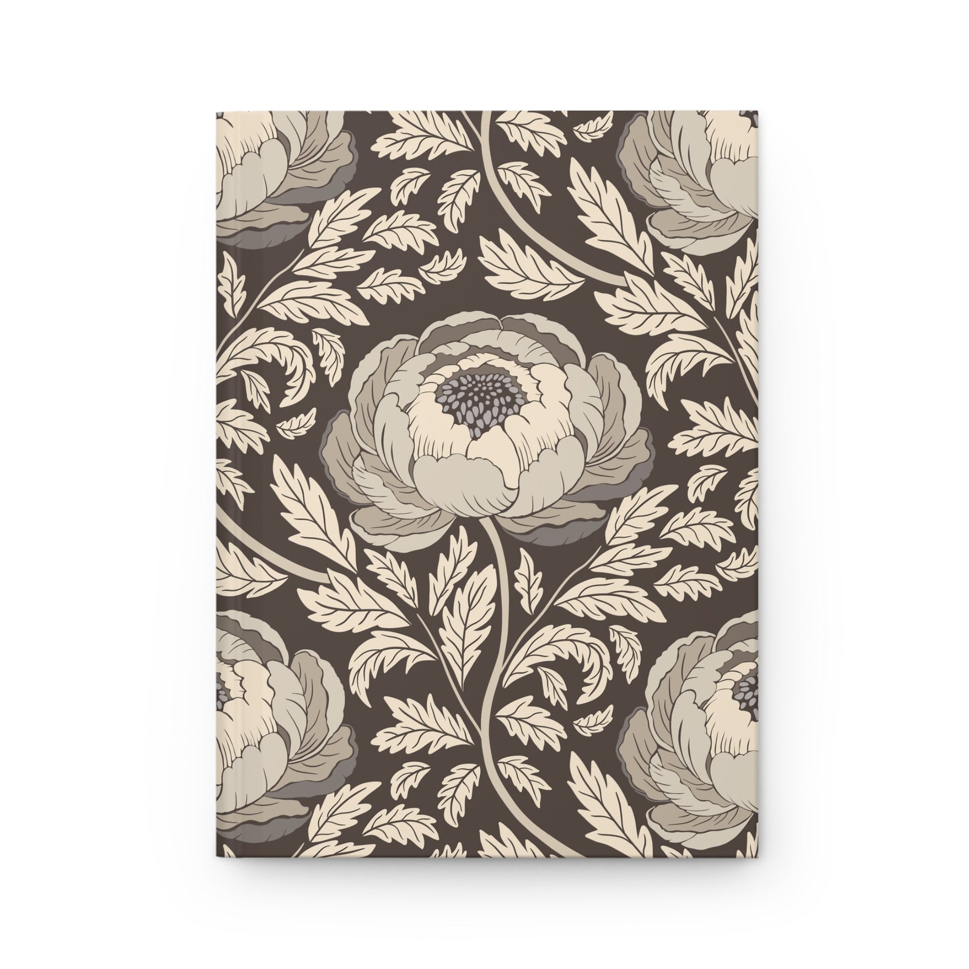 Peony Sway Taupe Hardcover Journal with hand - drawn artwork - Flourish Moon Studio
