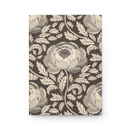 Peony Sway Taupe Hardcover Journal with hand - drawn artwork - Flourish Moon Studio