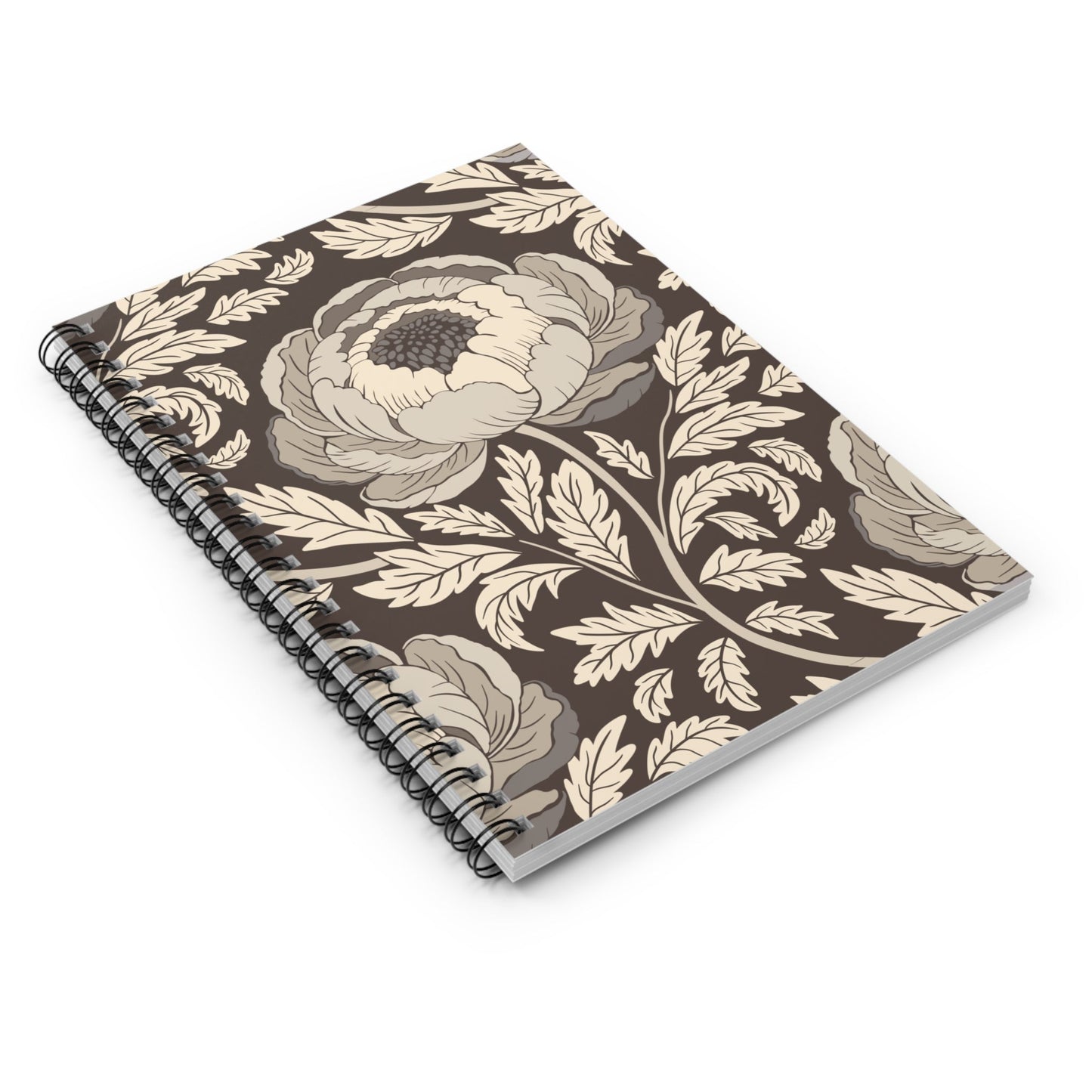 Peony Sway Taupe Spiral Notebook with hand - drawn artwork - Flourish Moon Studio