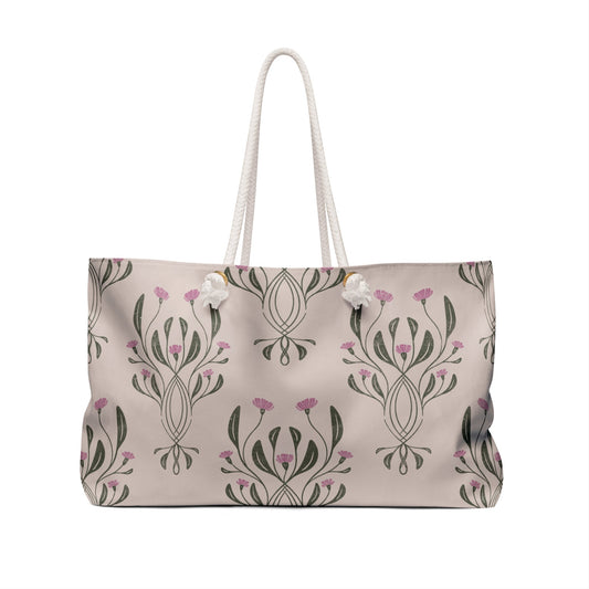 Petal Rhapsody Floral Weekender Bag with hand drawn artwork - Flourish Moon Studio