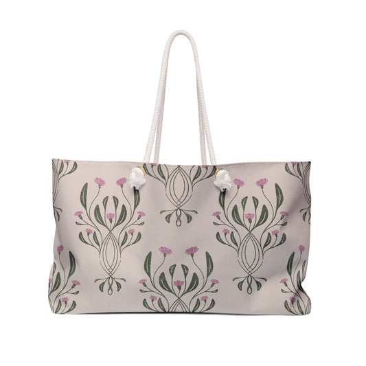 Petal Rhapsody Floral Weekender Bag with hand drawn artwork - Flourish Moon Studio