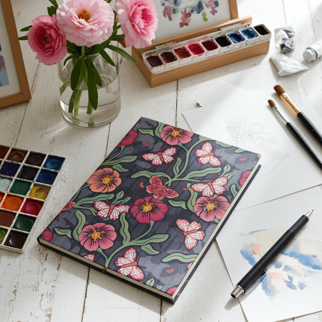 Petals & Process Butterfly Hardcover Journal with hand drawn artwork - Flourish Moon Studio