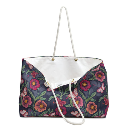 Petals & Process Butterfly Weekender Bag with hand drawn artwork - Flourish Moon Studio