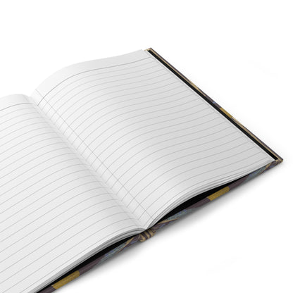 Open notebook with lined pages on a white background