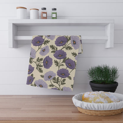 Poppy Waltz Floral Moonlit Lavender Tea Towel with hand drawn artwork - Flourish Moon Studio