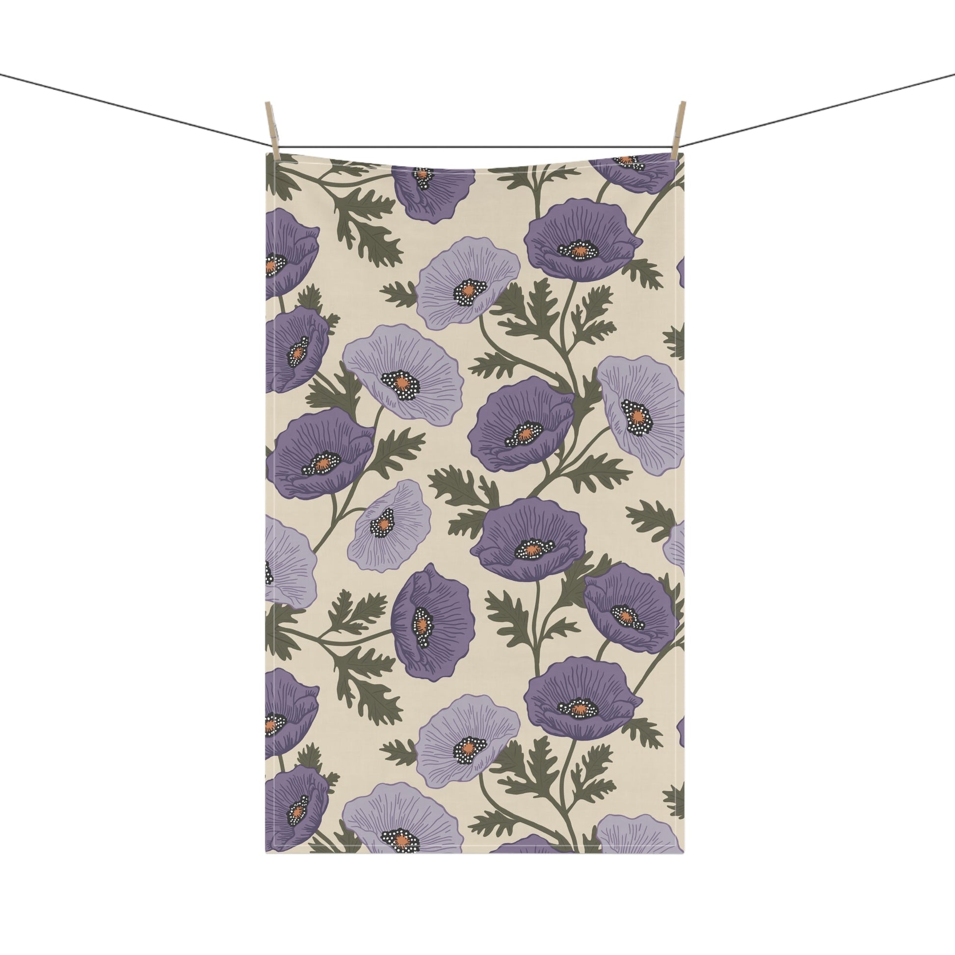 Poppy Waltz Floral Moonlit Lavender Tea Towel with hand drawn artwork - Flourish Moon Studio