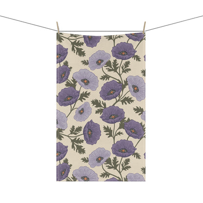 Poppy Waltz Floral Moonlit Lavender Tea Towel with hand drawn artwork - Flourish Moon Studio