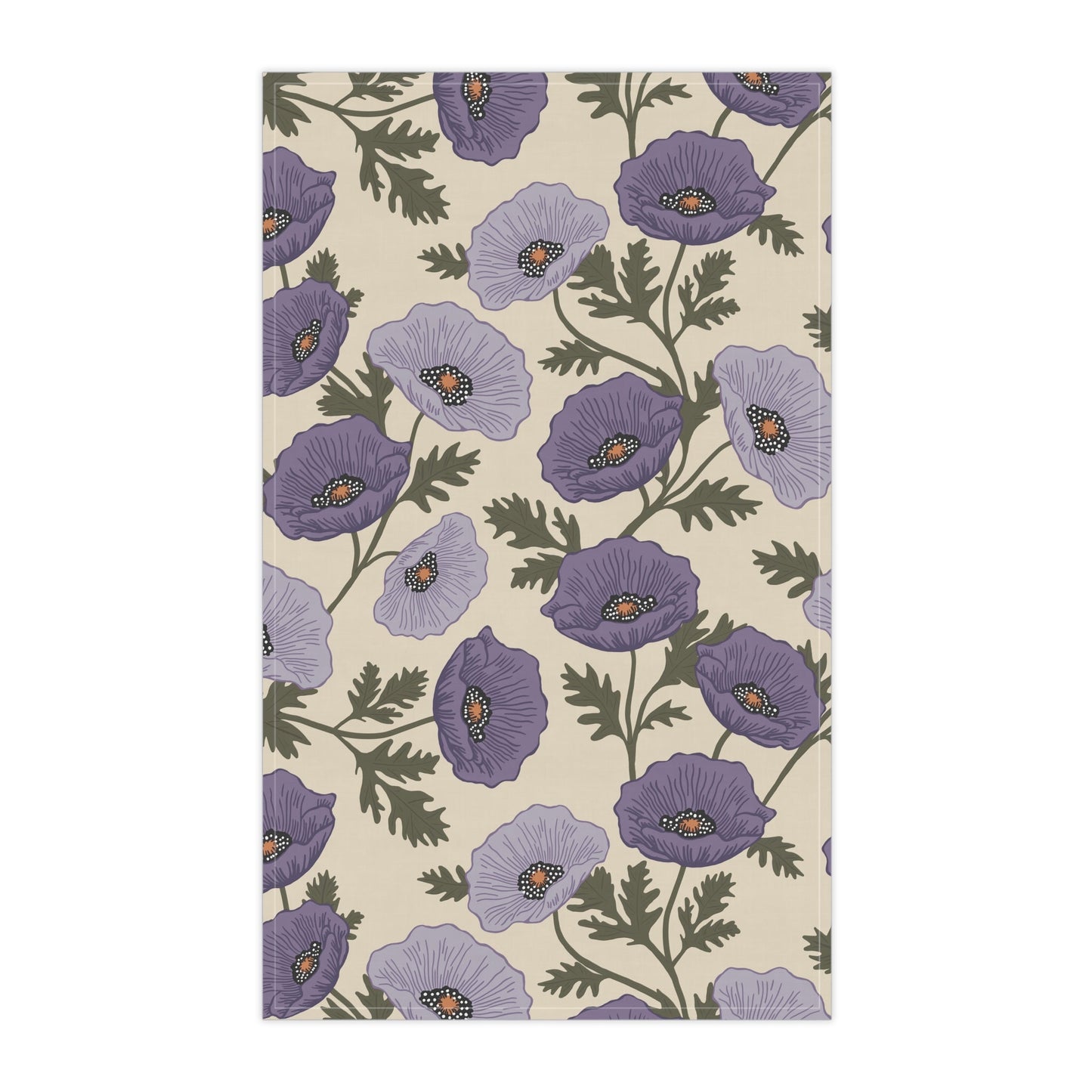 Poppy Waltz Floral Moonlit Lavender Tea Towel with hand drawn artwork - Flourish Moon Studio