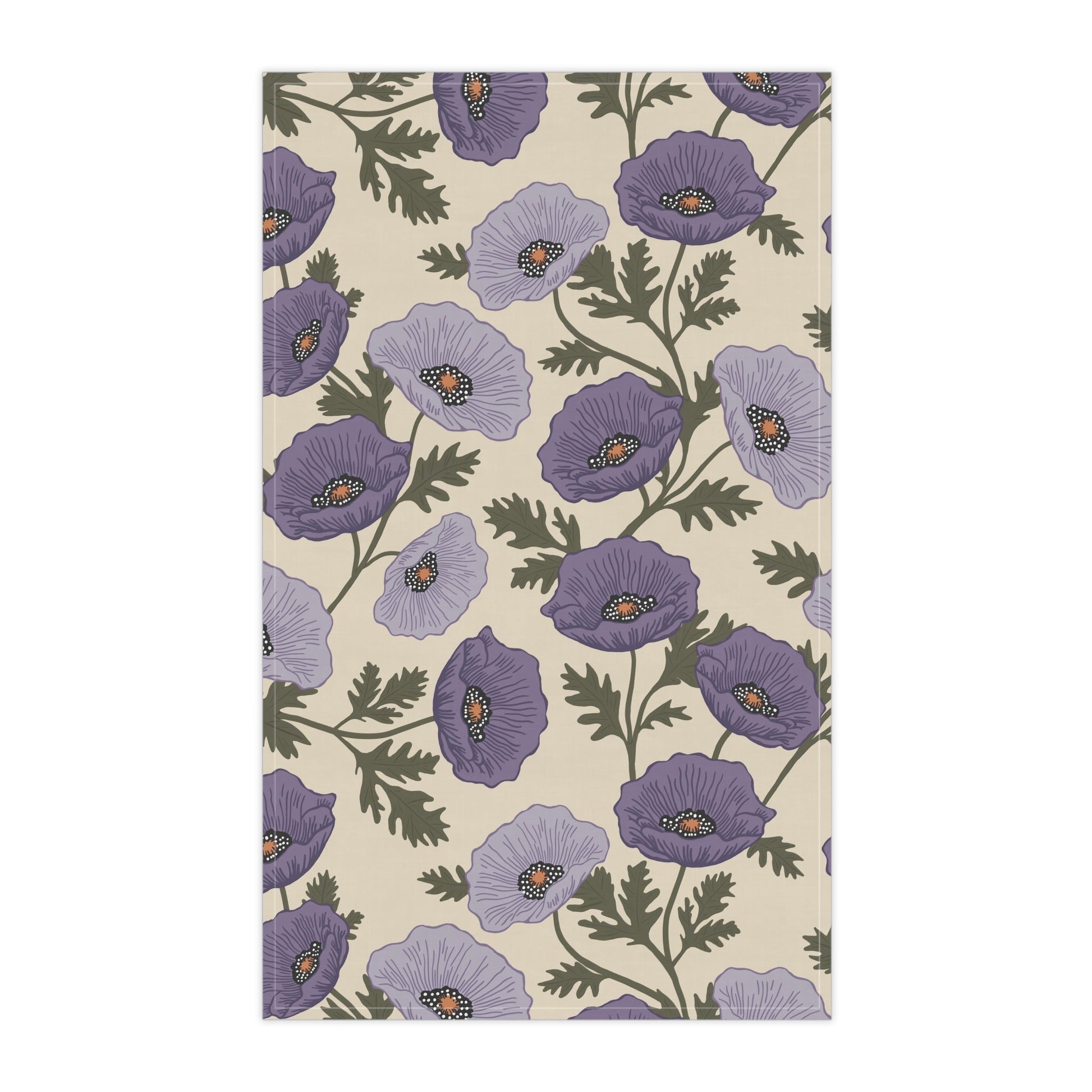 Poppy Waltz Floral Moonlit Lavender Tea Towel with hand drawn artwork - Flourish Moon Studio