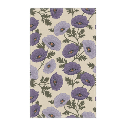 Poppy Waltz Floral Moonlit Lavender Tea Towel with hand drawn artwork - Flourish Moon Studio