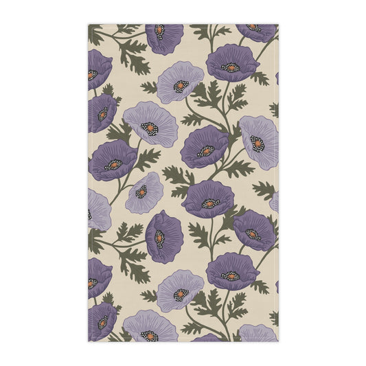 Poppy Waltz Floral Moonlit Lavender Tea Towel with hand drawn artwork - Flourish Moon Studio