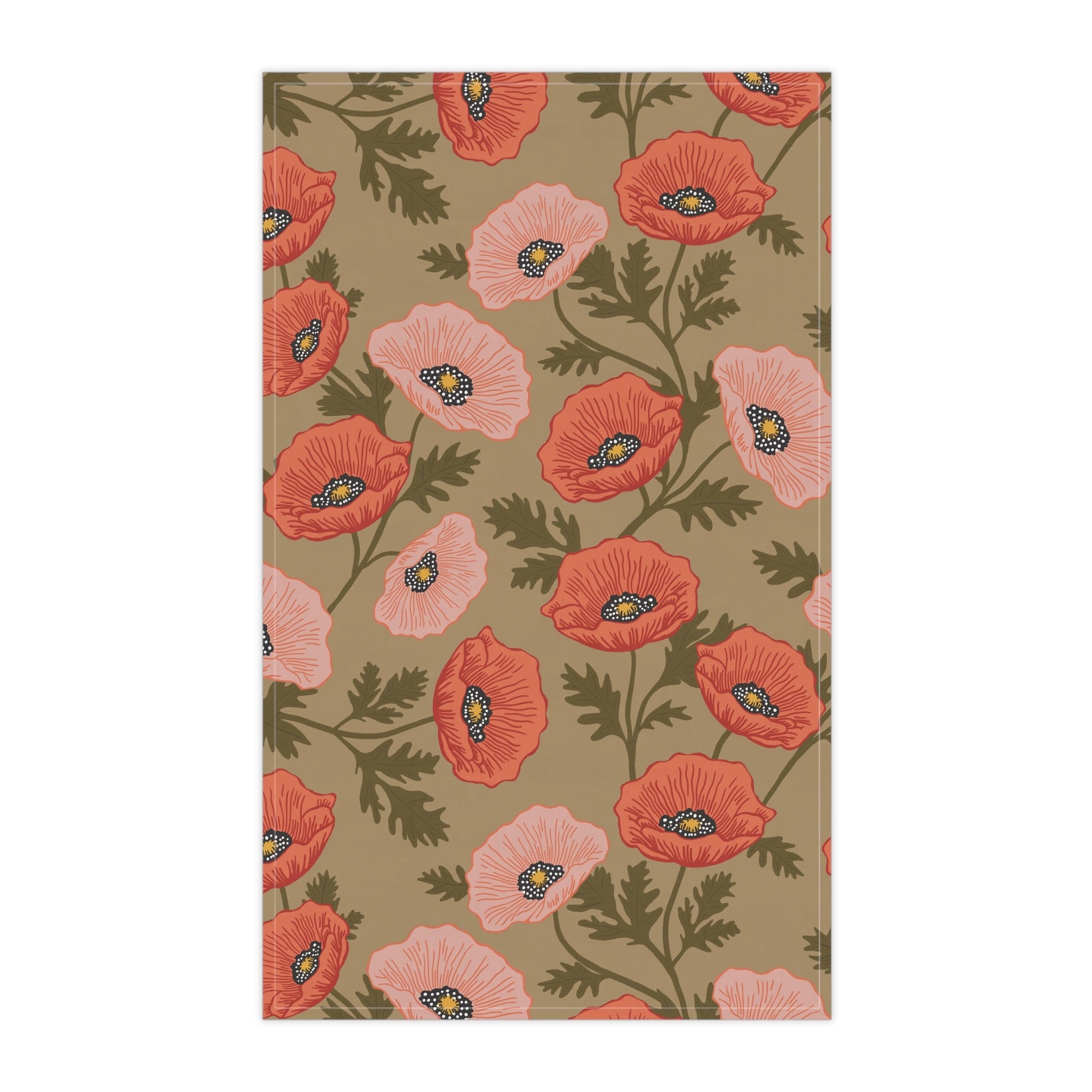 Poppy Waltz Floral on Muted Sage Tea Towel with hand drawn artwork - Flourish Moon Studio