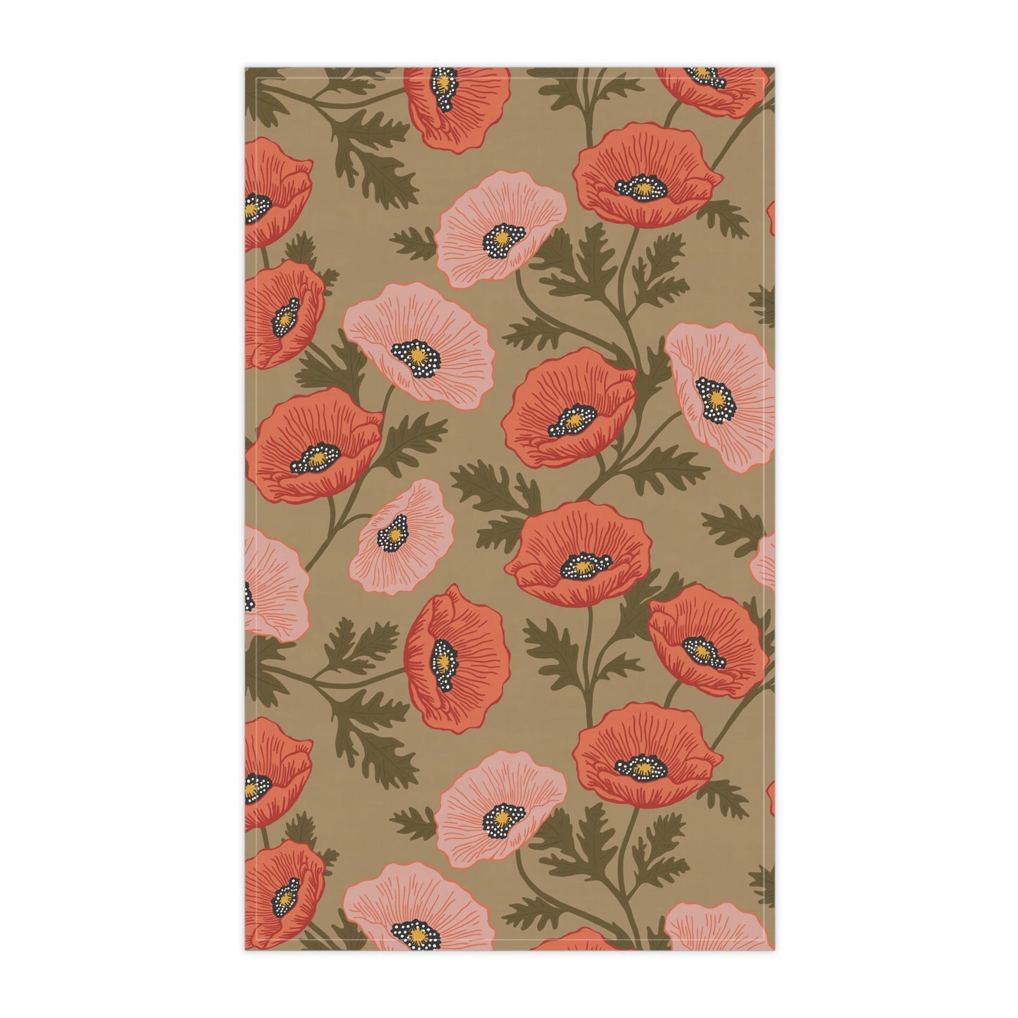 Poppy Waltz Floral on Muted Sage Tea Towel with hand drawn artwork - Flourish Moon Studio