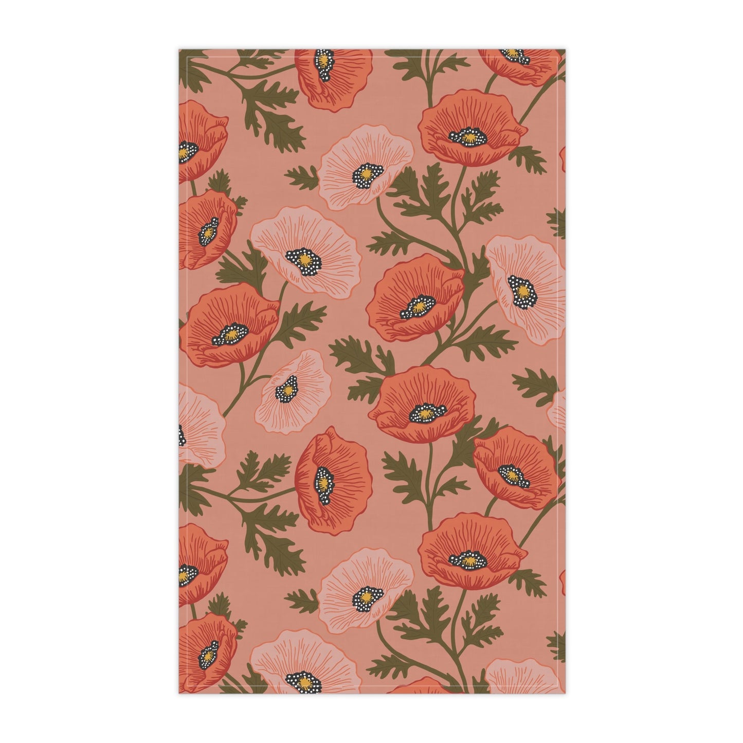 Poppy Waltz Floral on Peach Blush Tea Towel with hand drawn artwork - Flourish Moon Studio