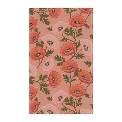 Poppy Waltz Floral on Peach Blush Tea Towel with hand drawn artwork - Flourish Moon Studio
