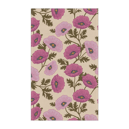 Poppy Waltz Floral Rosewood Pink Tea Towel with hand drawn artwork - Flourish Moon Studio