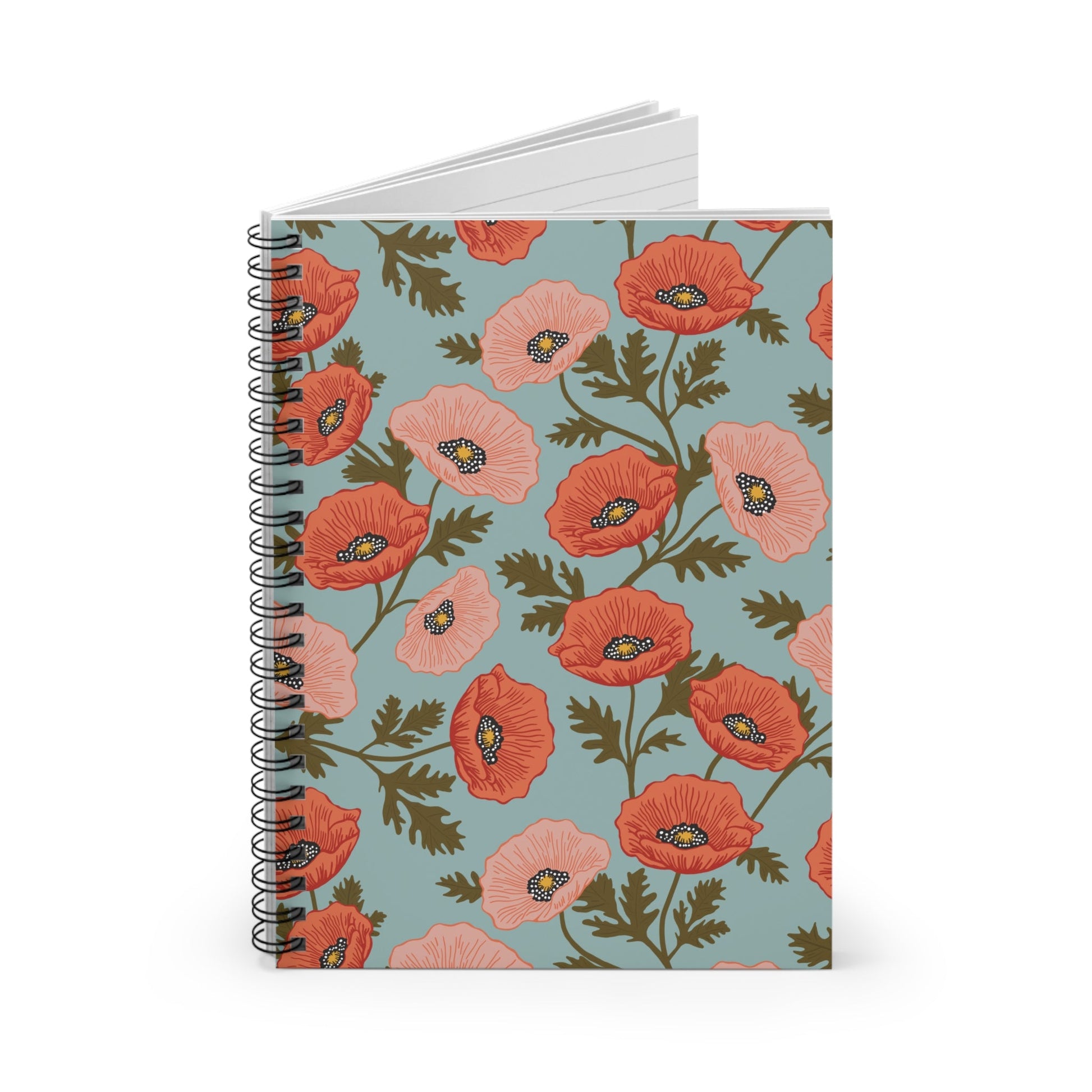 Poppy Waltz Floral Spiral Notebook with hand - drawn artwork - Flourish Moon Studio