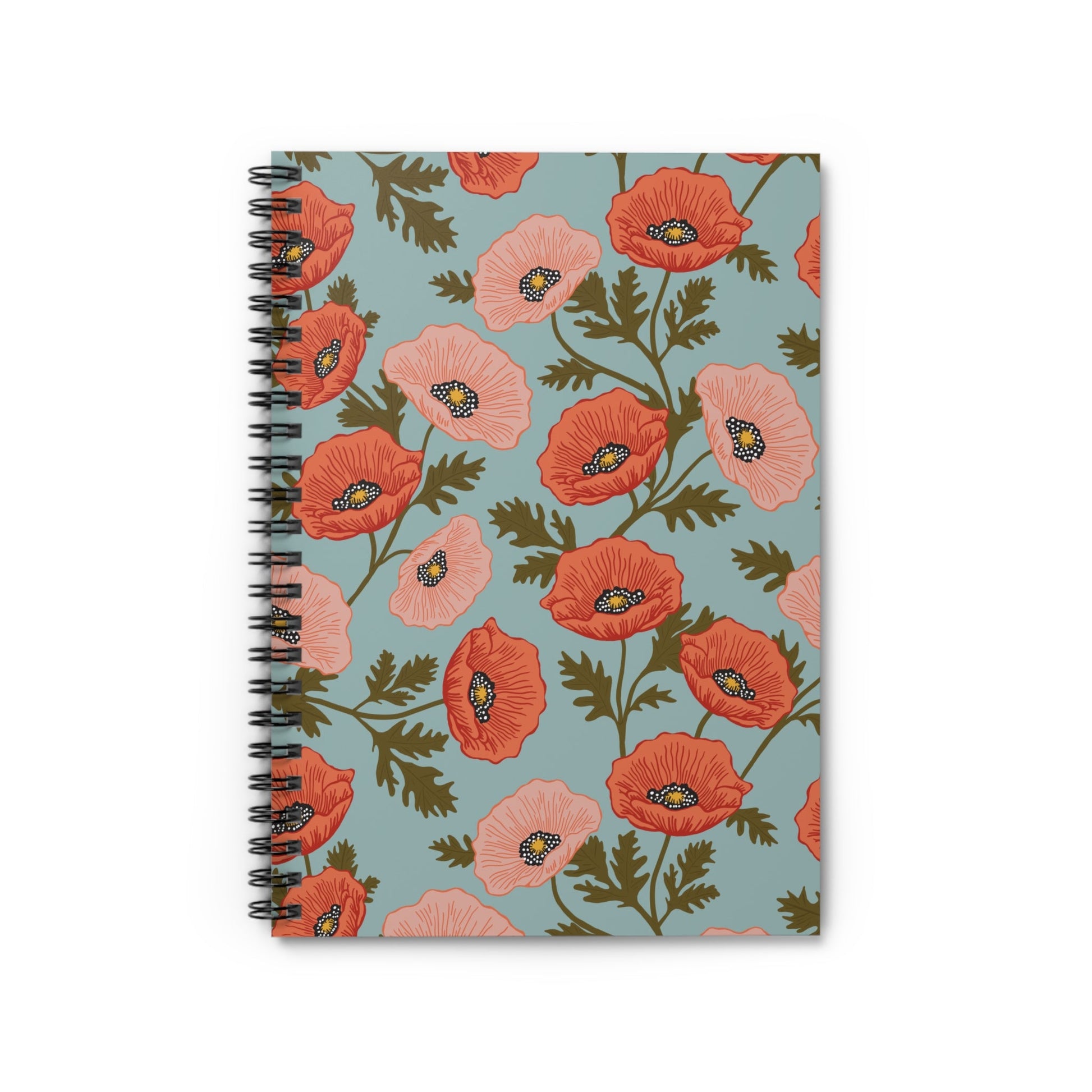 Poppy Waltz Floral Spiral Notebook with hand - drawn artwork - Flourish Moon Studio