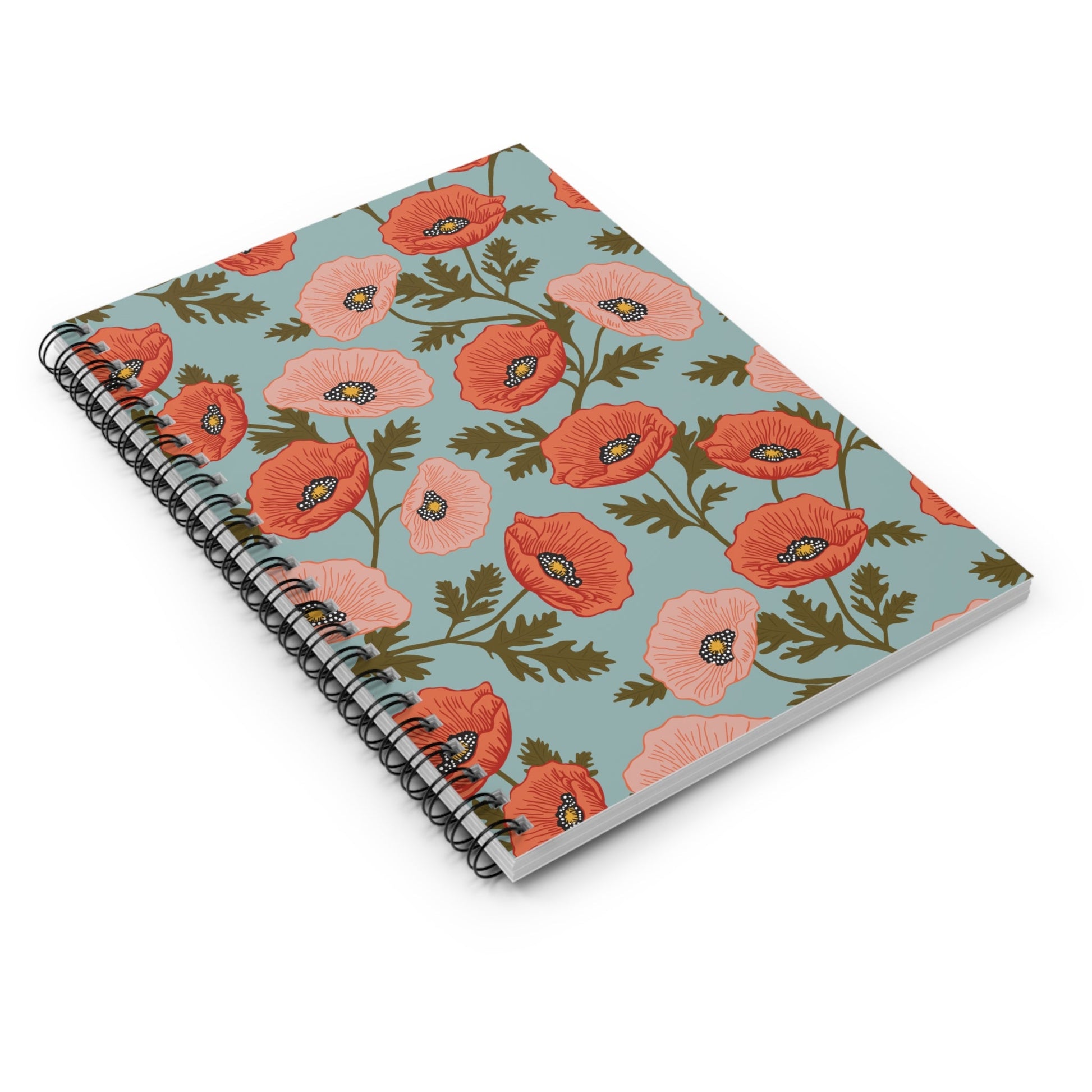 Poppy Waltz Floral Spiral Notebook with hand - drawn artwork - Flourish Moon Studio
