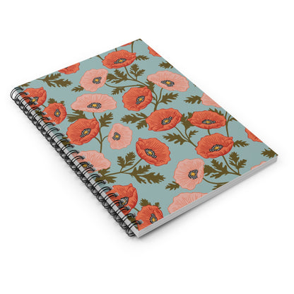 Poppy Waltz Floral Spiral Notebook with hand - drawn artwork - Flourish Moon Studio
