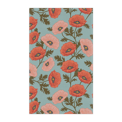 Poppy Waltz Floral Tea Towel with hand - drawn artwork - Flourish Moon Studio