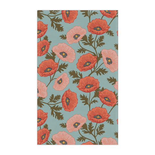 Poppy Waltz Floral Tea Towel with hand - drawn artwork - Flourish Moon Studio