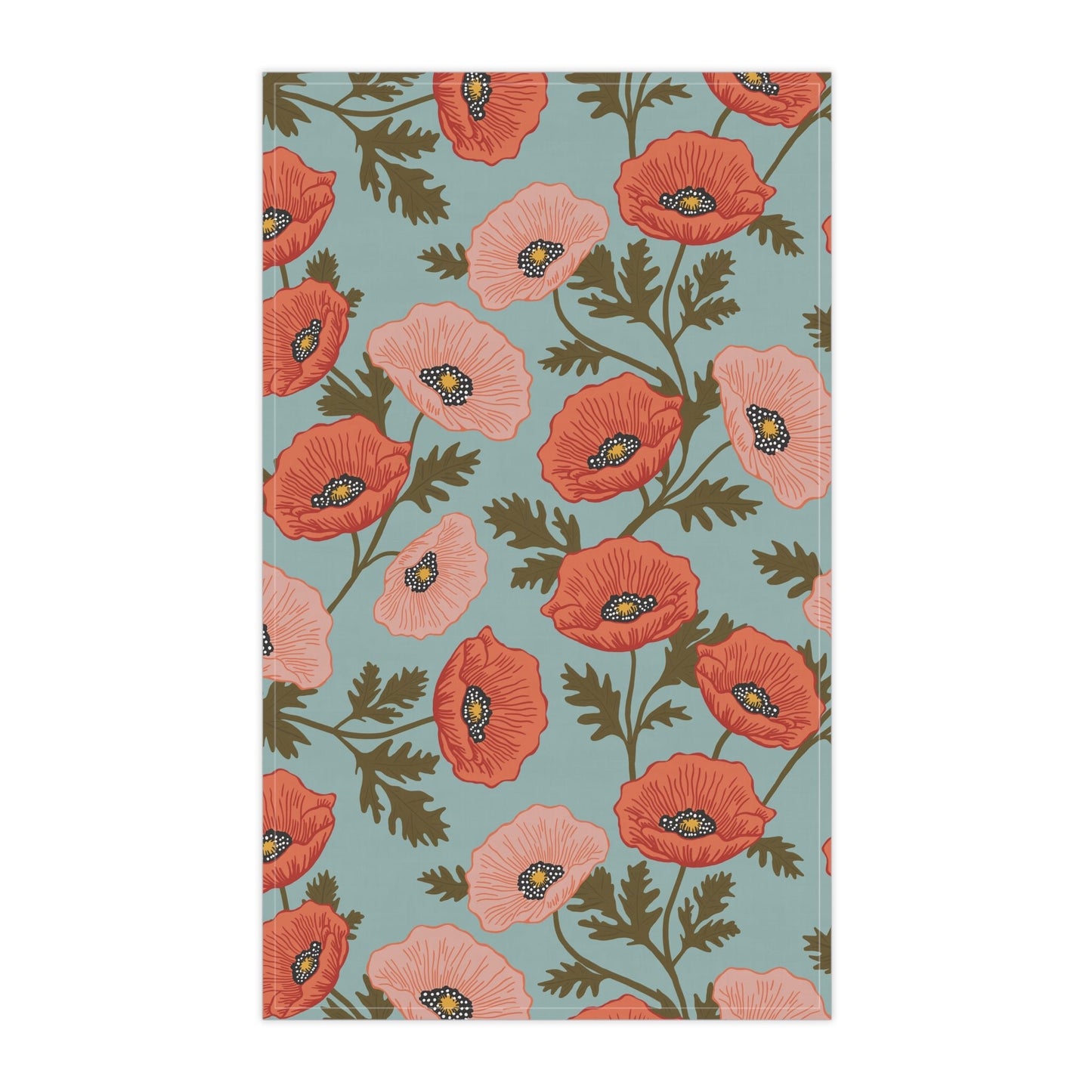 Poppy Waltz Floral Tea Towel with hand - drawn artwork - Flourish Moon Studio