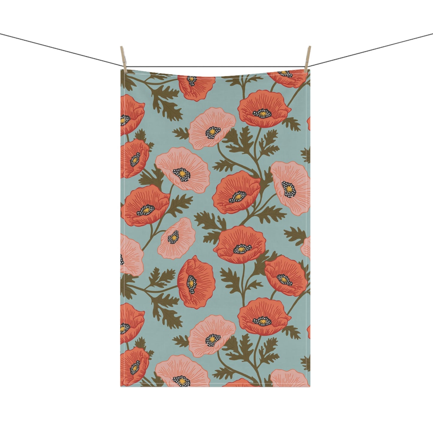 Poppy Waltz Floral Tea Towel with hand - drawn artwork - Flourish Moon Studio